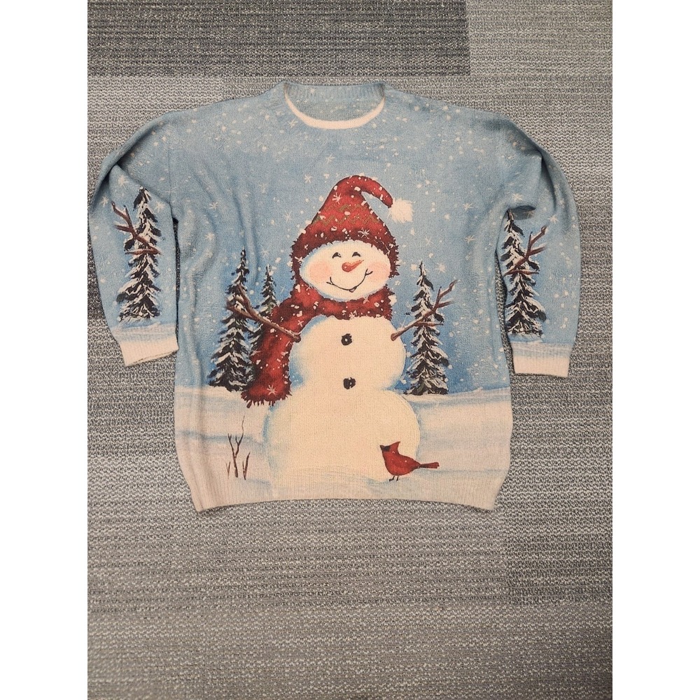 Yesno Womens Sweater Cotton Wool Snowman‎ Christmas Novelty Cottage Cabin Sz XL?